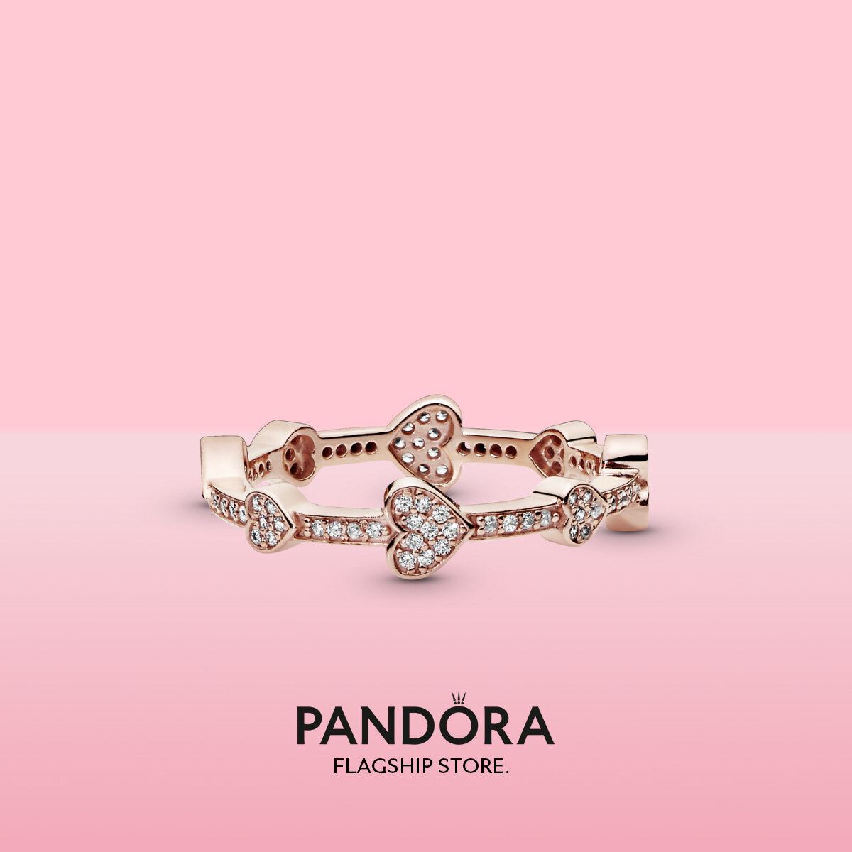 2021 Original Pandoras Rose Pav?Hearts Band Ring