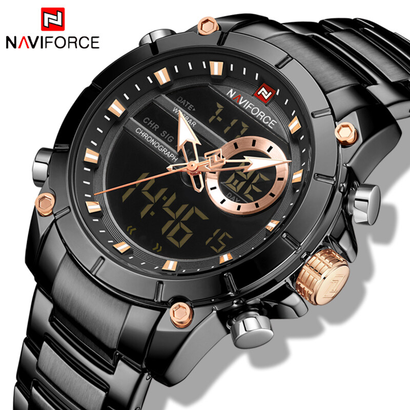 NAVIFORCE Top Brand Luxury Watches Mens Fashion LED Digital Sport Quartz Business Watch Men Full Steel Casual Waterproof Clock Malaysia