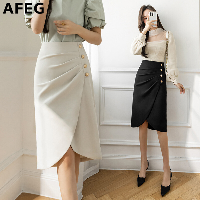 AFEG's new Korean version of the high waist retro pleated split hip skirt