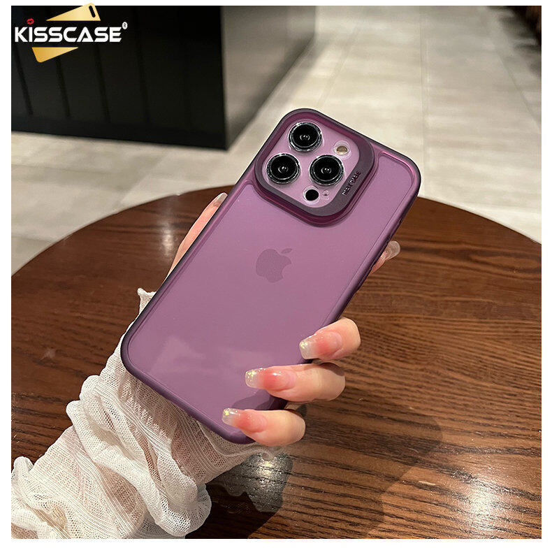 KISSCASE Dark Purple Transparent Soft Case For iPhone 14 Pro Max 13 12 11 Semi Clear Simple Solid Color Fall Protection Back Cover Case