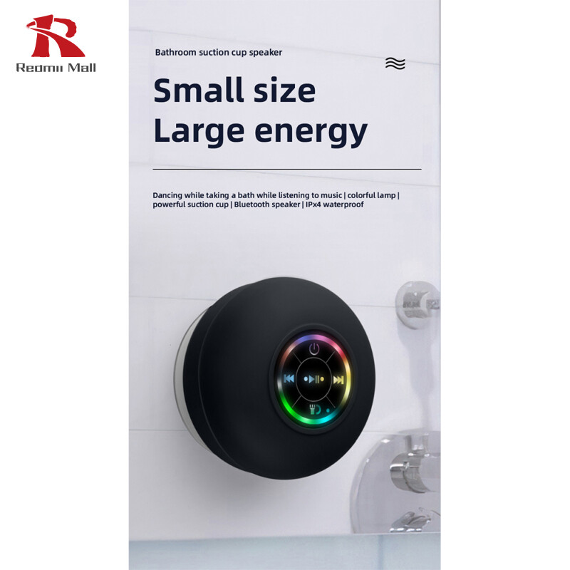 Bluetooth-compatible Speaker Led Light Luminous Suction Cup Bracket Waterproof Bathroom Wireless Portable Player Built-in Microphone