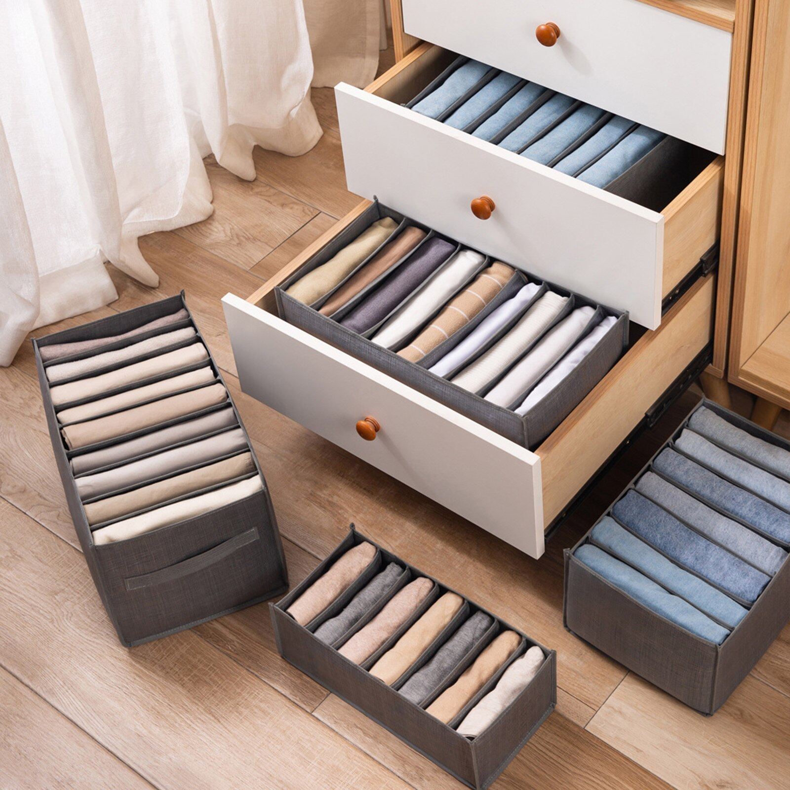 Jeans Compartment Storage Box Closet Clothes Drawer Mesh Separation Box Stacking Pants Drawer Divider Can Washed Home Organizer