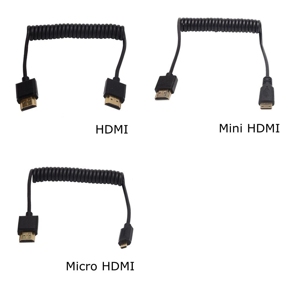 OD 3.2mm Up Down Right Left Angle Mini HDMI-compatible 2.0 Micro HDMI-compatible Super Soft Thin stretch Spring Curl Cable 30cm
