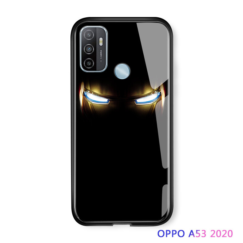 ucuc Phone case For OPPO A53 2020 Case OPPO A33 2020 case casing Superhero HP OPPOa53 2020 Spider-Man Shockproof Tempered Glass Back Case Cover Silicone Soft Edge Casing