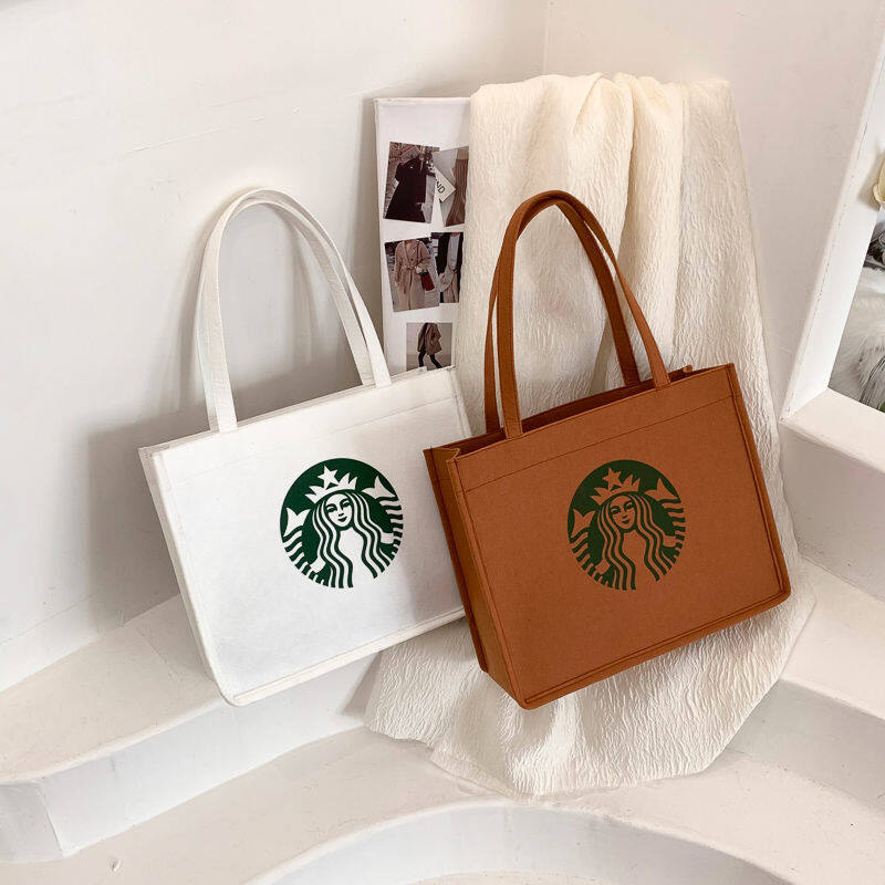 Starbucks Style Canvas Tote Handbag Barrel Shape Shoulder Bag Mommy Shopping Bag 