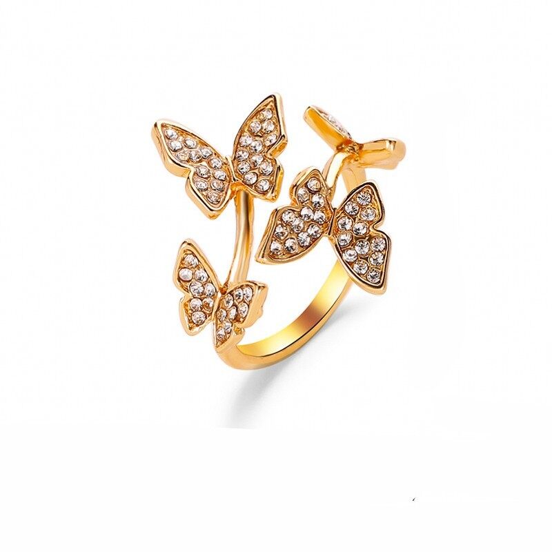 【thebestlove88】Fashion Temperament Rhinestone Butterfly Ring Net Celebrity Light Luxury Style Open Female Ring