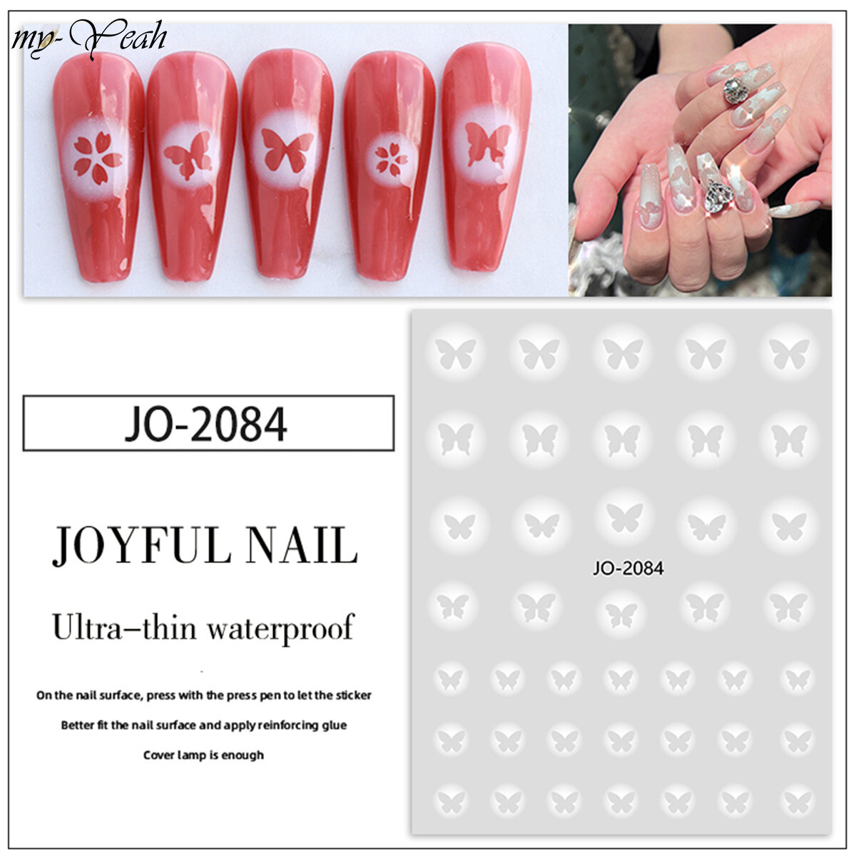Myyeah Nail Art Stencil Sticker Holographic Self-adhesive Stars Butterflies Love Moon Cross Bow Nail Decals Nail Art Decoration