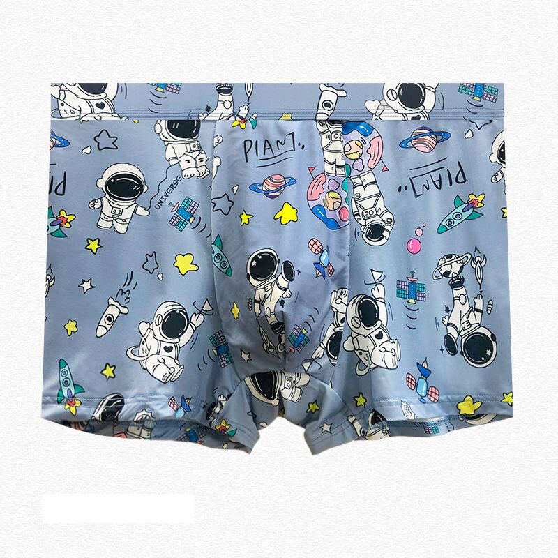 KYUSHUAD Men's Ice Silk Underwear Loose Cartoon Print Boxer Breathable Plus Size Boxers