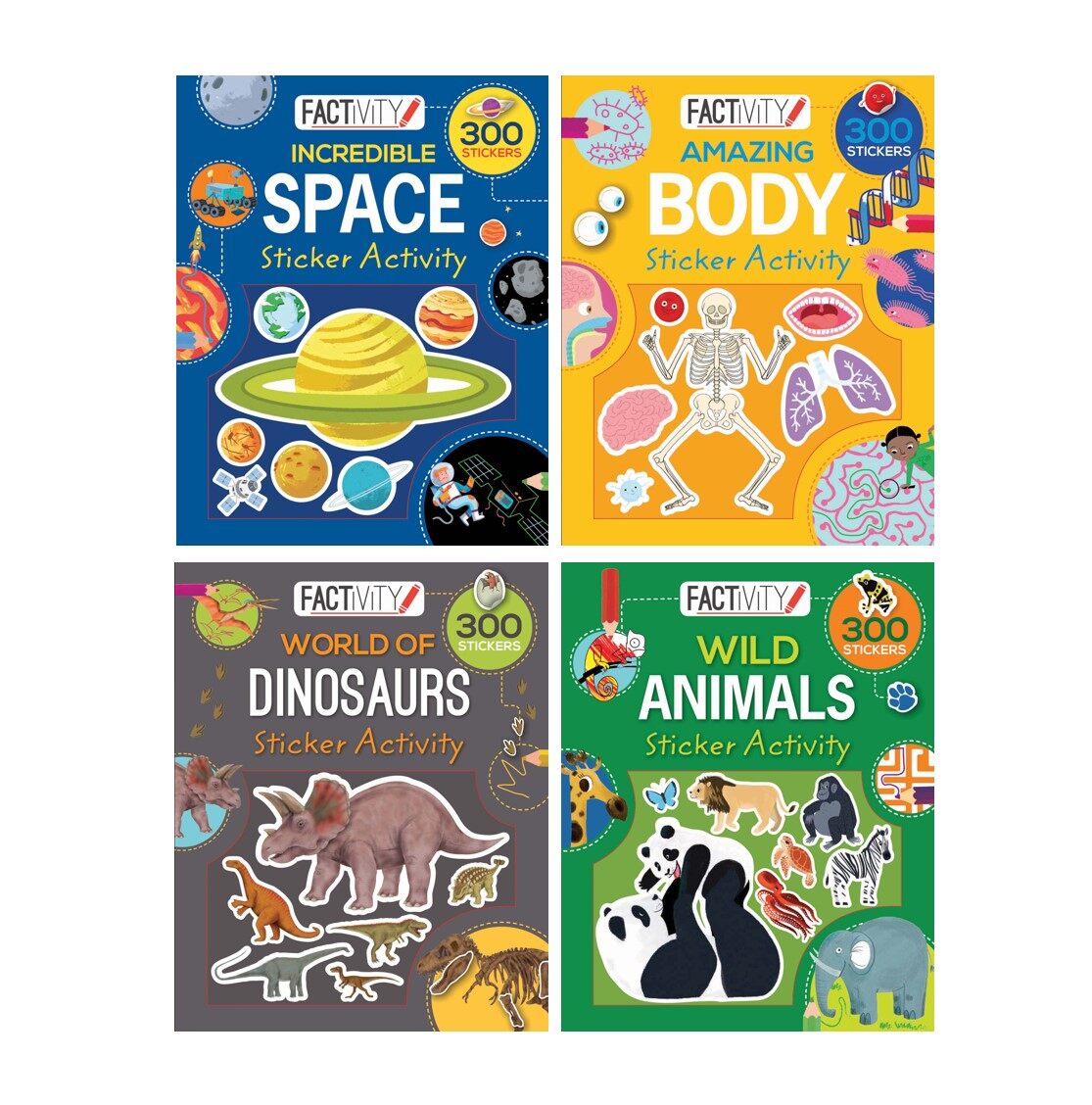 Factivity Book Set with 4 Activity Books & Bubble Stickers on Space  Dinosaurs Human Body Wild Animals For Kids Ages 4-9 | Lazada