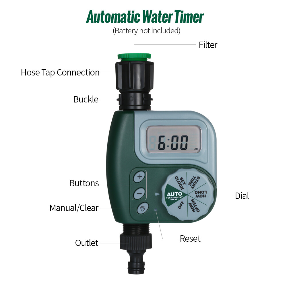 KKmoon Automatic Water Timer Outdoor Garden Irrigation Controller 1-Outlet Programmable Hose Faucet Timer Garden Automatic Watering Device without B-attery Green