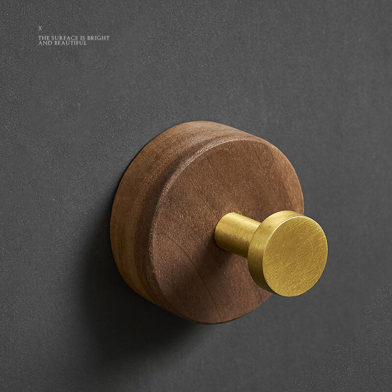 Light luxury Black Walnut + brushed gold Bathroom Hook Sticky hook free punching space aluminum living room wall hanging coat and hat hook door back hanging coat hook