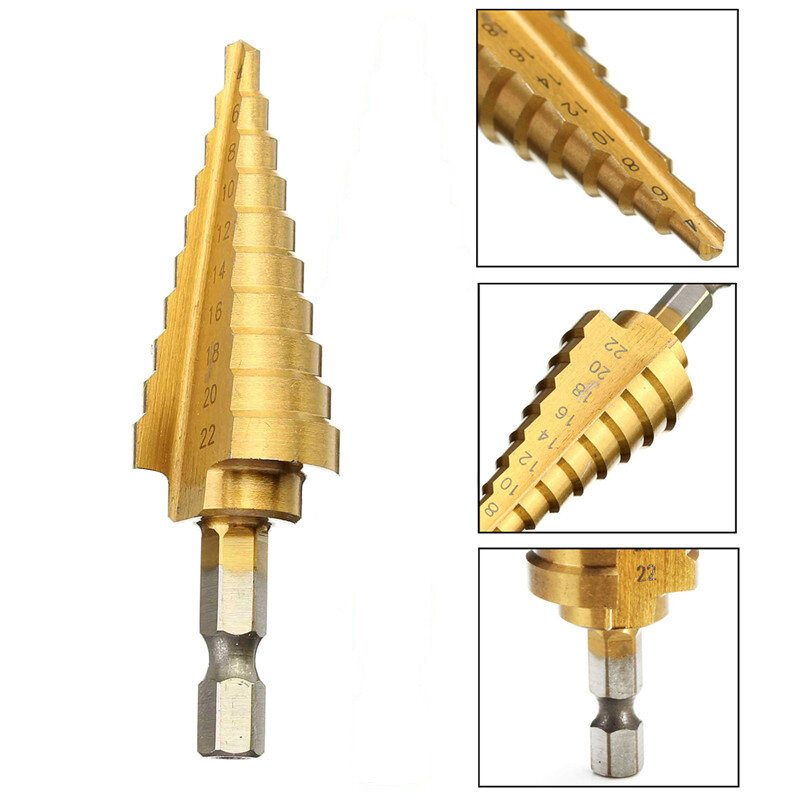 4-22mm hss 4241 high speed steel hex titanium step cone drill bit hole cutter for sheet metal