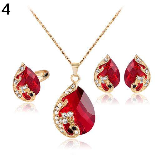 Vòng Cổ Mặt Dây Chuyền Kim Cương Giả Sóng Hấp Dẫn Cho Nữ Bông Tai Nhẫn Bộ Trang Sức Tiệc Cưới