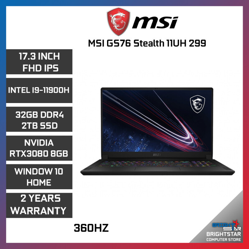 MSI New Laptop GS76 Stealth 11UH 299 (17.3 Inch FHD / Intel Core / I9 11980HK / 32GB (16x2) RAM / RTX 3080 8GB / Windows 10 / 2 Years Warranty) Malaysia