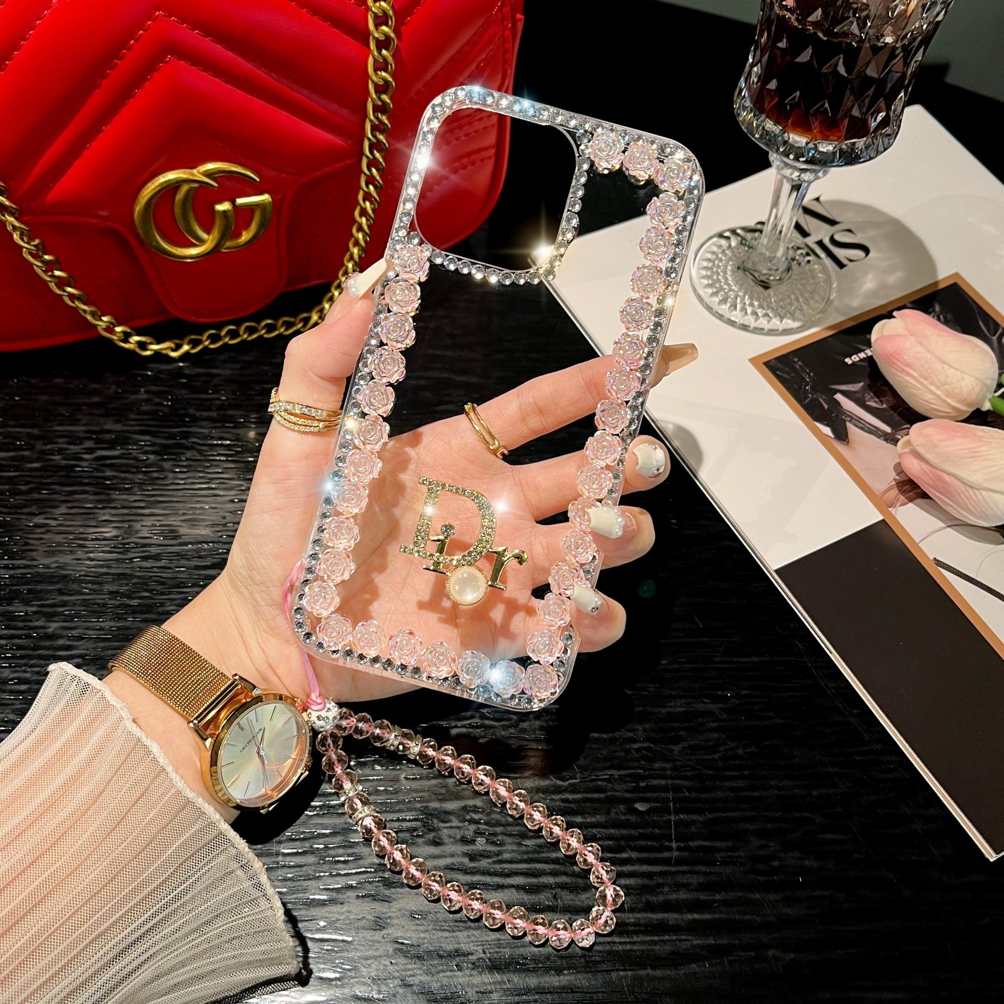 Case oppo reno 10 pro 5g reno 8t reno8 t 5g 4g reno 8 reno 7 4g reno 7z reno 8z 5g reno8 pro 5g reno 6 5g 4g clear phone case 3d rhinestone rose flower shiny phone case with crystal wristband chain