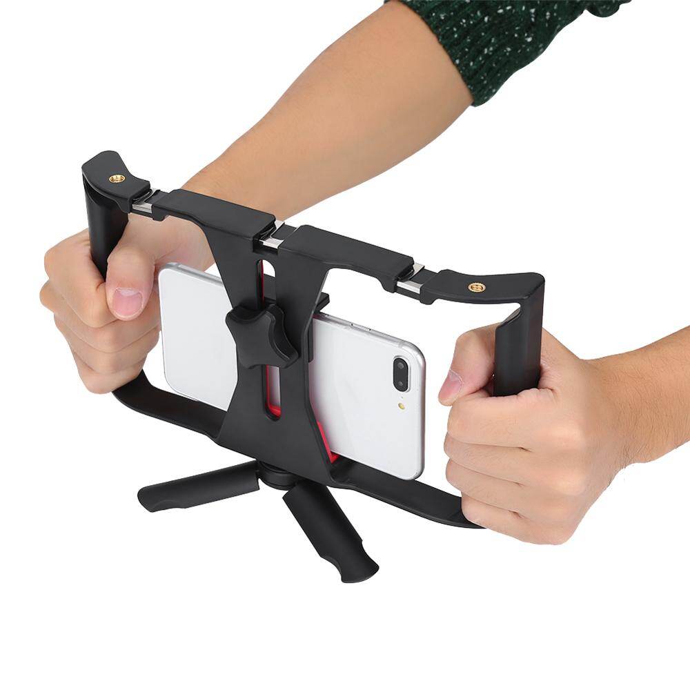Dual Hanlde Adjustable Handheld Phone Stabilizer Smartphone Video Rig Hand Grip Filmmaking Case with 1/4in Screw Cold Shoe Mount