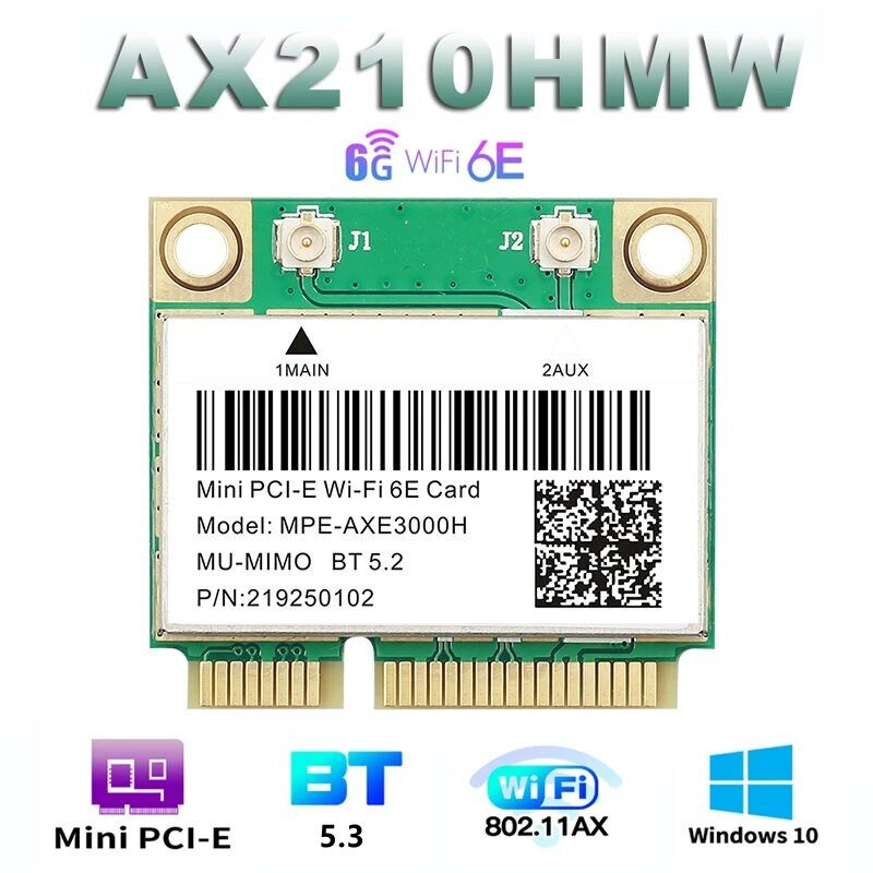  Wifi 6E ax210hmw Mini PCI-E Card Wi-Fi axe3000h 5374Mbps Bluetooth 5.3 802.11ax 2.4G 5G 6G Wifi 6 ax200 Bộ chuyển đổi không dây 