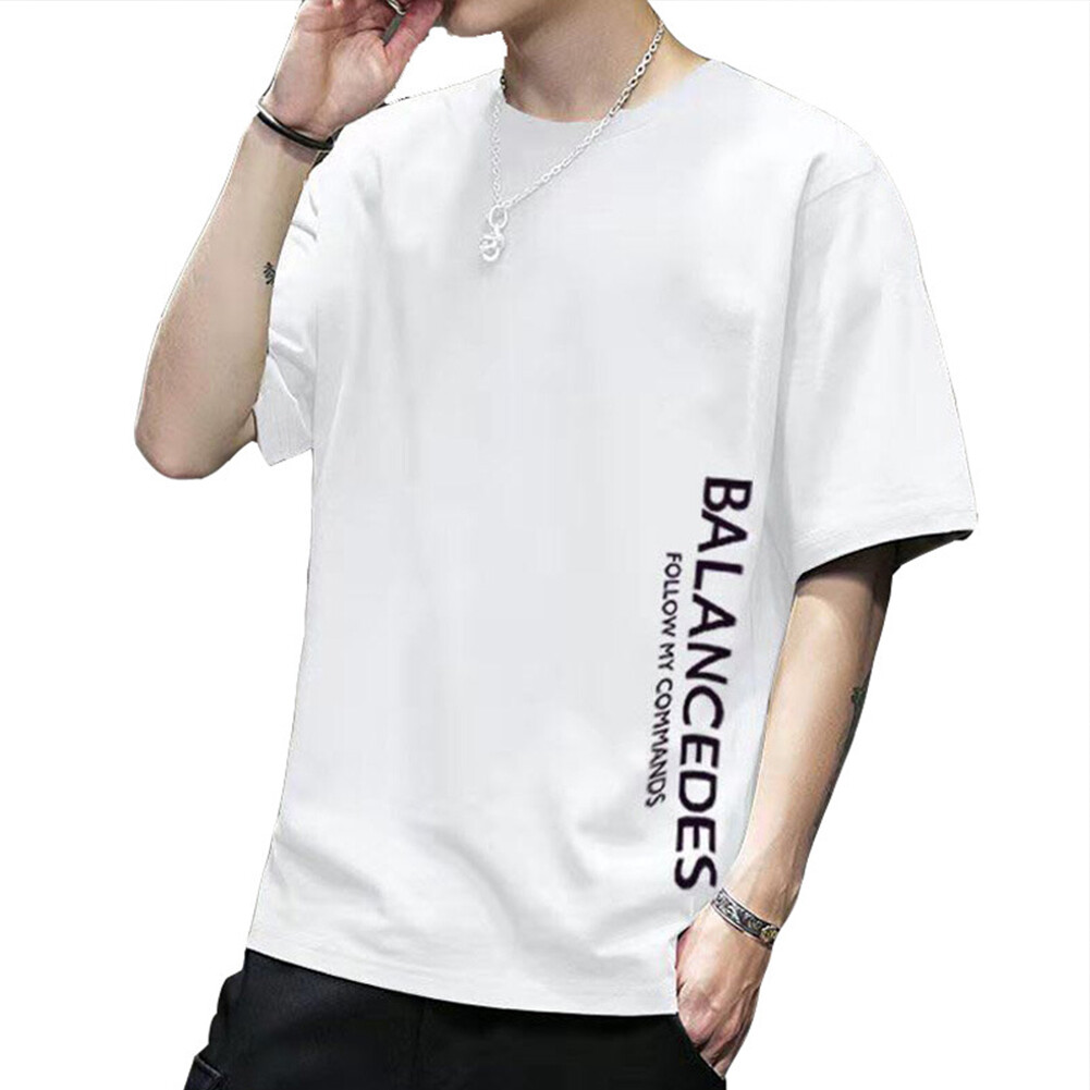 Men Short Sleeve T Shirt Summer Fashion Letter Printing Round Collar Tops