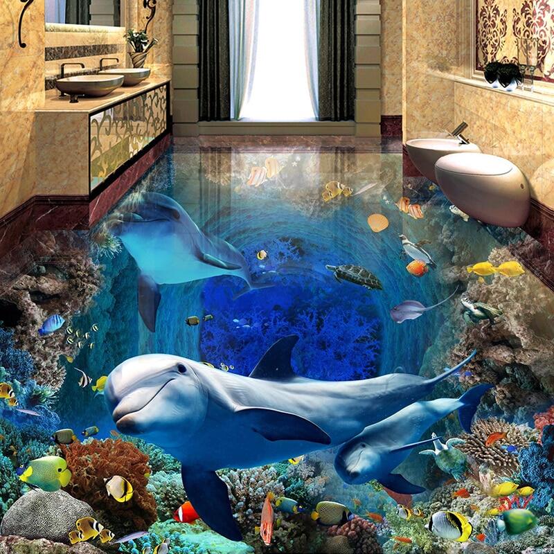 Underwater World Dolphin 3D Floor Painting Mural Wallpaper Waterproof  Self-adhesive Bedroom Bathroom Floor Tiles Stickers Wall | Lazada PH