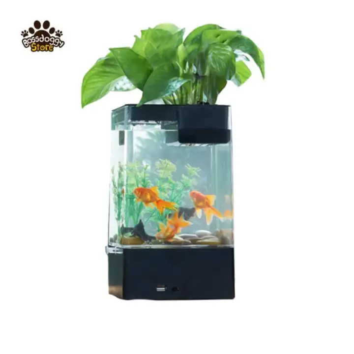 Aquarium Fish Tank Black Mini Transparent Acrylic Desktop Self