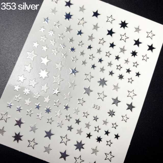 3D Golden Silver White Black Star Nail Art Sticker Geometry Star Sticker DIY Transfer Nail Decal Designs