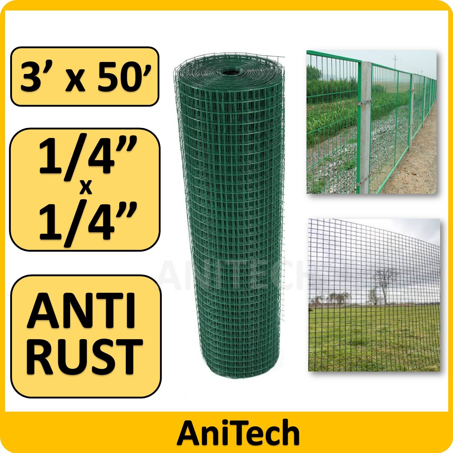 15 Meter ( 3' x 50' ) ANITECH Green PVC Coated Galvanized BRC Welded ...