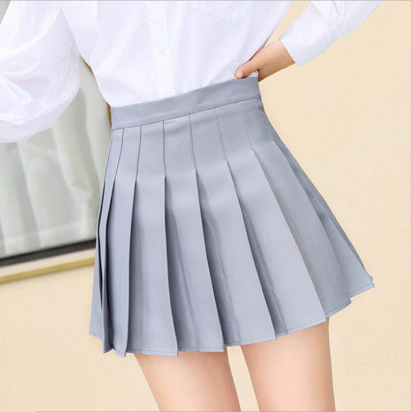 Women High Waist Pleated Skirt Female 