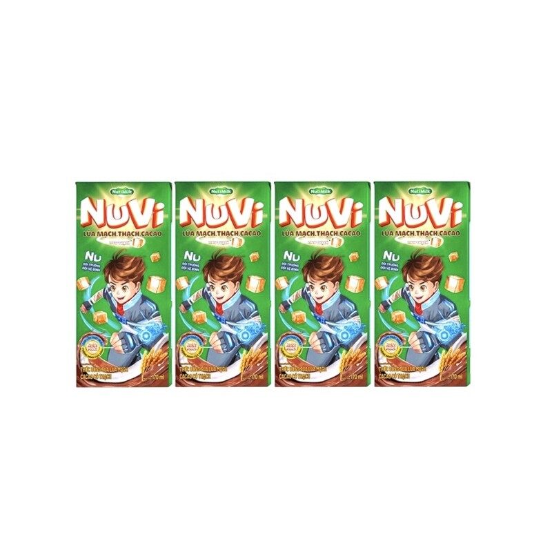 Lốc 4 Hộp Sữa Nuvi Ca Cao Lúa Mạch Có Thạch 170Ml