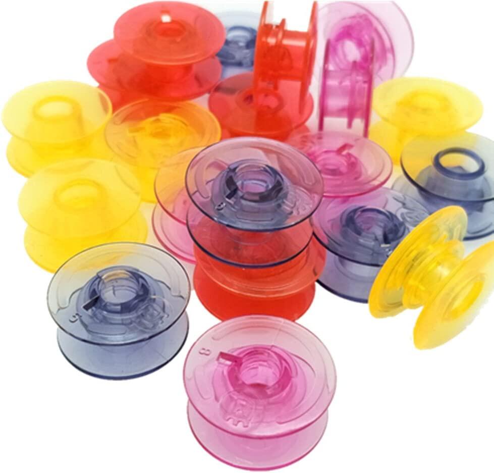 A Box of 25pc Coloured Plastic Bobbins in One Plastic Bobbin Case Box Colorful Plastic Sewing Machine Bobbins