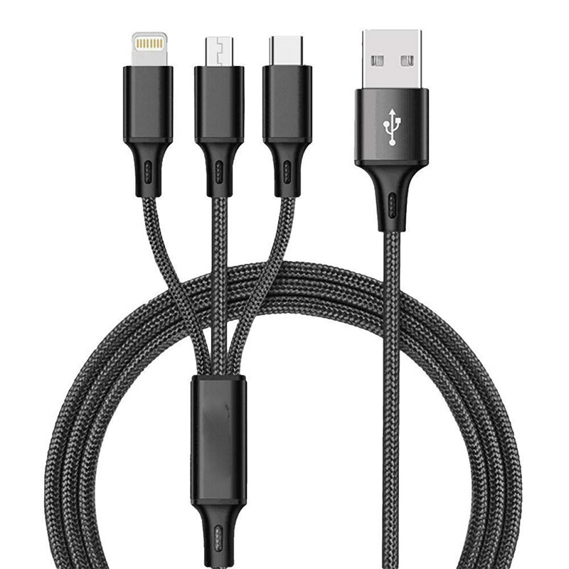 3 in 1 1.2m lightning usb android micro usb type-c charging cable compatible with iphone xiaomi huawei