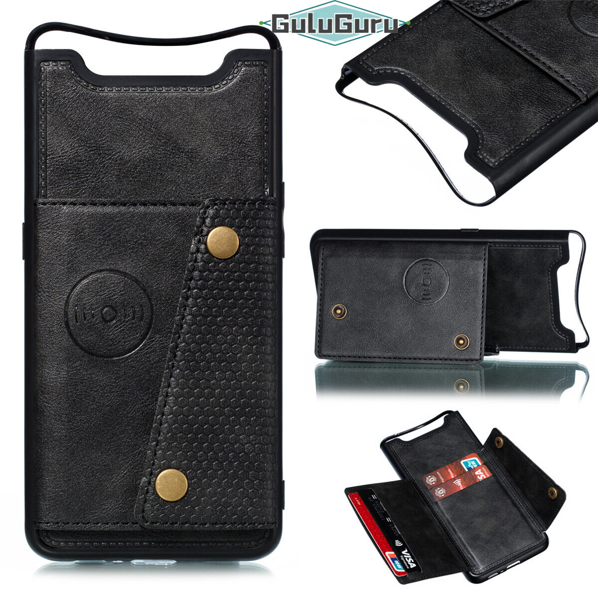for Samsung A80 A90 Leather Case Multiple Folio Flip Cover Wallet Back Case Shell, can work with Car Mount, Hidden ID Credit Card Slot Holder, Retro Metal Button Clasp, Stand Support