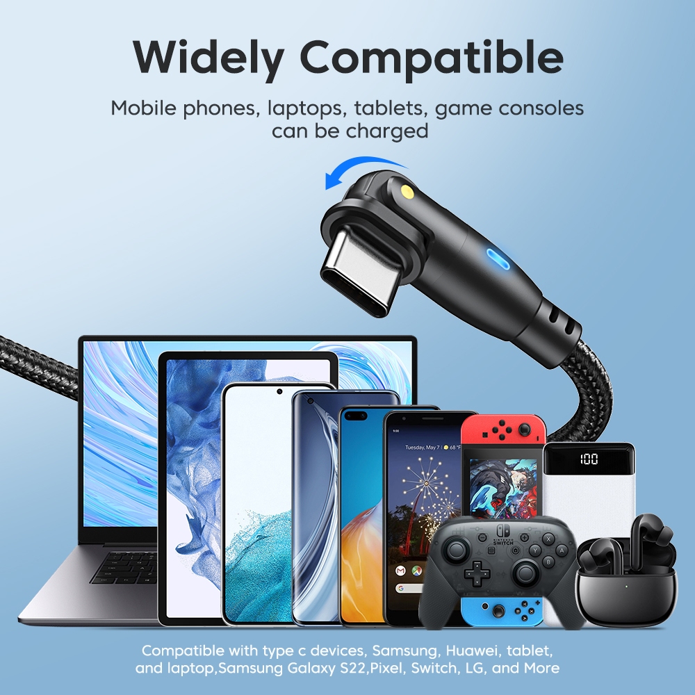 BKWHALE 180 ° Xoay 60W Cáp USB Loại C 3A Sạc nhanh Cáp dữ liệu 1m / 2m