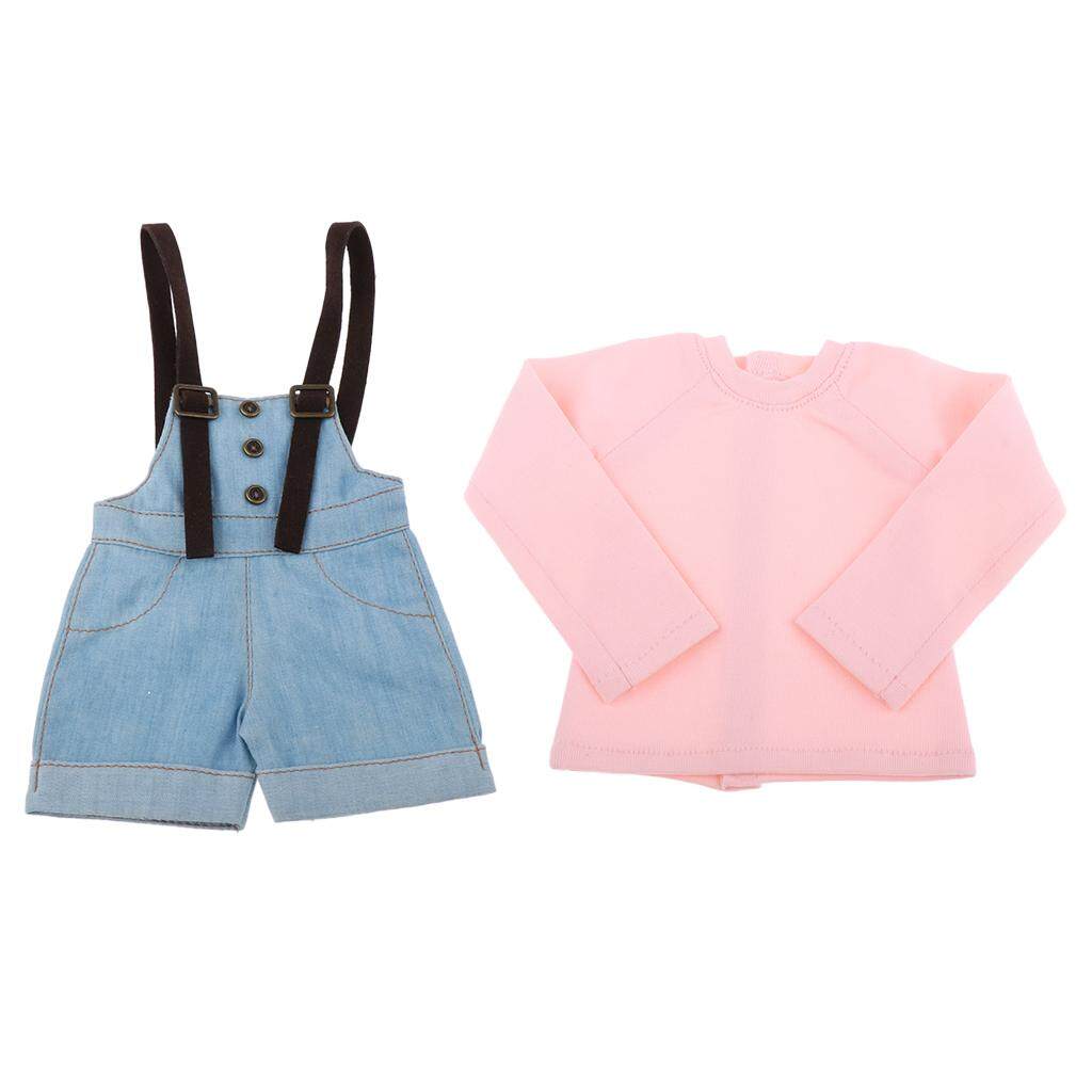 1:4 Long Sleeve T-Shirt Doll Clothes Suspender Pants for BJD Dolls Dress Up