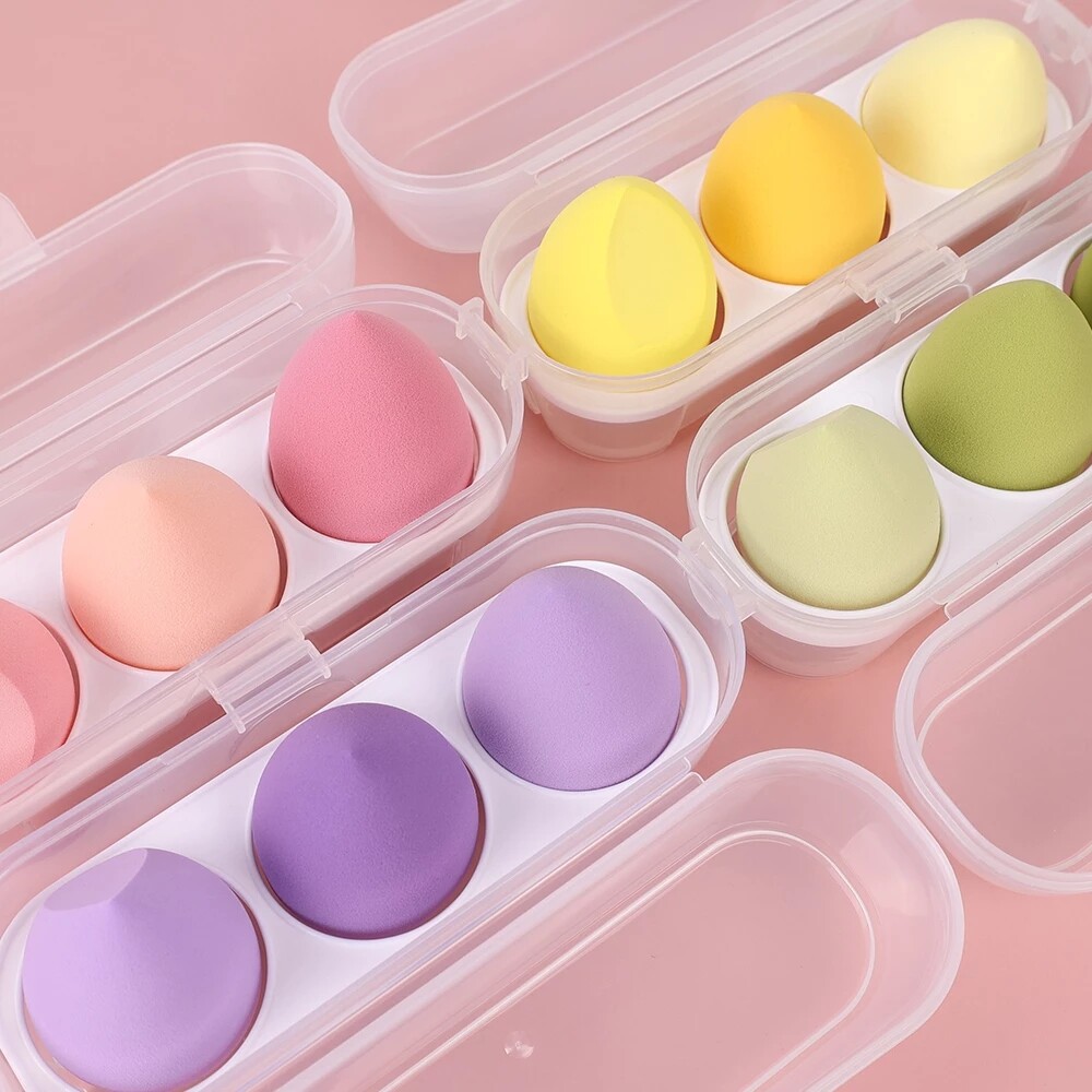 Bộ 3/4 Miếng Mút Trang Điểm Kèm Hộp Đựng Mút Mỹ Phẩm Sử Dụng Khô & Ướt