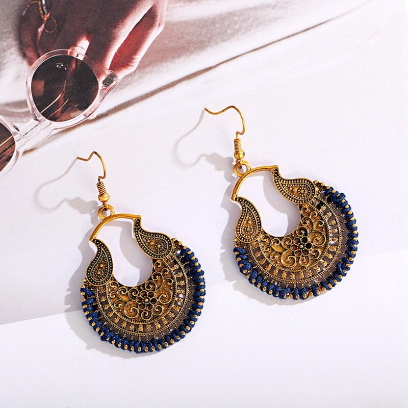 Jhumka Boho Ethnic Gold Alloy Hollow Heart Shaped Drop Dangle Indian Earrings For Women Gypsy Jewelry Brincos Pendientes Mujer