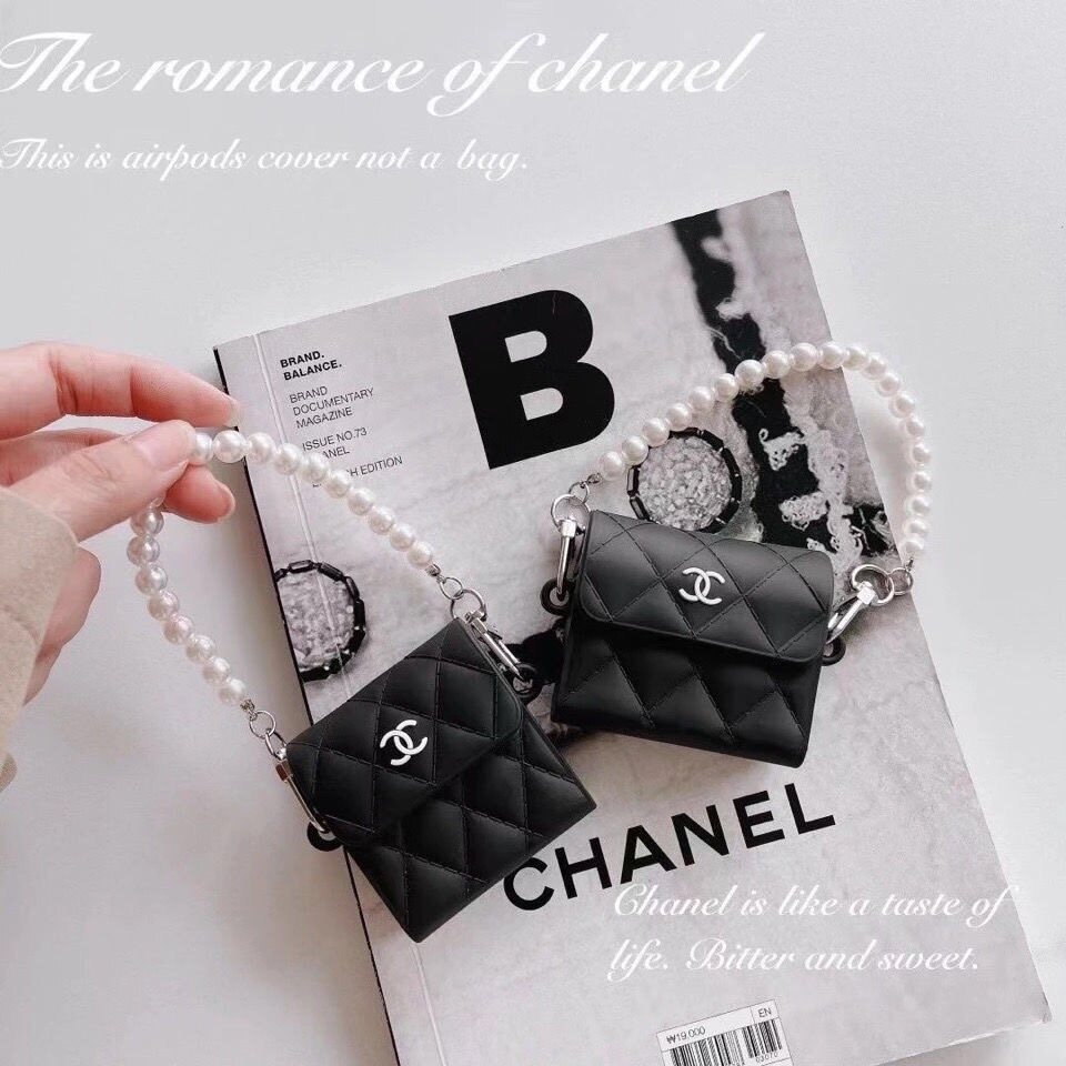 EGuanJia Fashion Luxury Square Bag Pattern With Pearl Chain Airpods Case For AirPods 1 2 3 Pro inPods i7 i12 Pro Wireless Bluetooth Headphones Accessories Soft Casing For Air Pods Earphone Headset Protective Cover Shockproof Shell