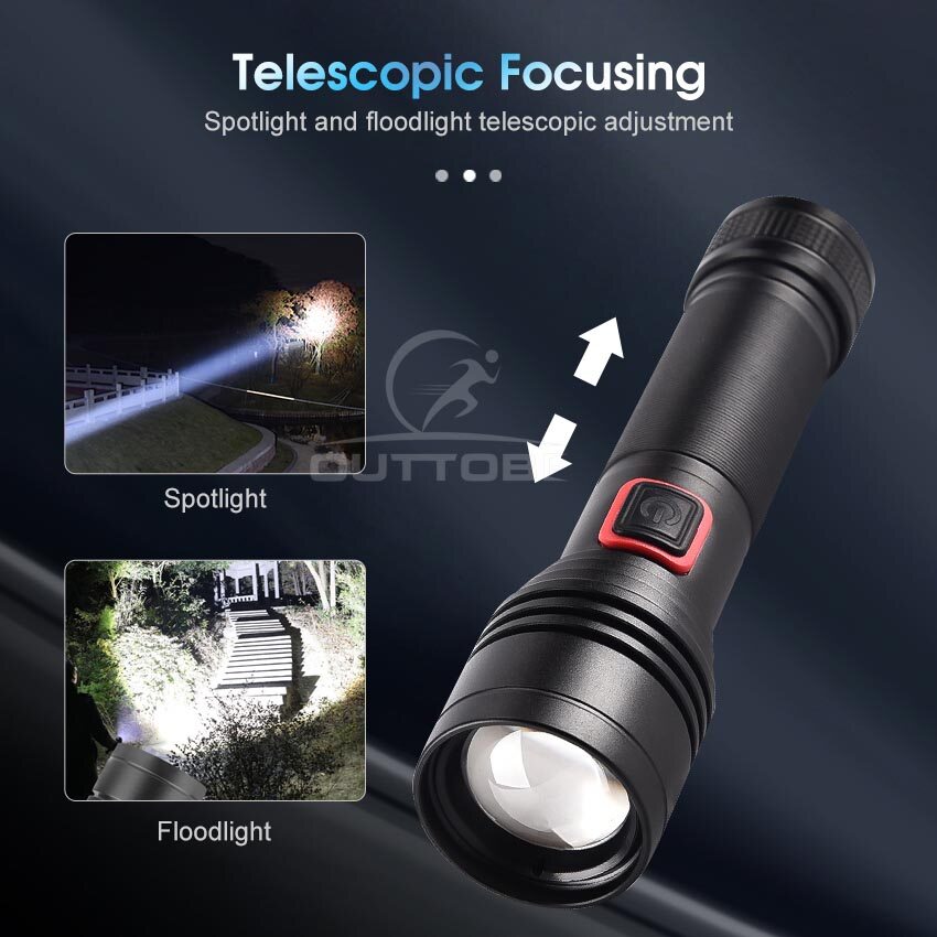 Outtobe Flashlight Multifunctional P50 Mini Torch Light White Laser Flashlight Super Bright Flashlight Waterproof Outdoor Torchlight Zoomable LED Flashlight Penlight