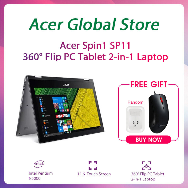 Acer Spin1 Màn Hình Cảm Ứng SP111 11.6 | Máy Tính Xách Tay Mỏng Và Nhẹ | Máy Tính Bảng Lật 360 °, Laptop 2 Trong 1 | Bộ Xử Lý Lõi Tứ | Chuột Và Phích Cắm Miễn Phí