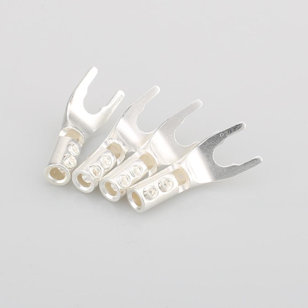 8Xaudiocrast Pure Copper Silver Plated Spade Plug Speaker Cable Wire Connector Hifi Fork Connector