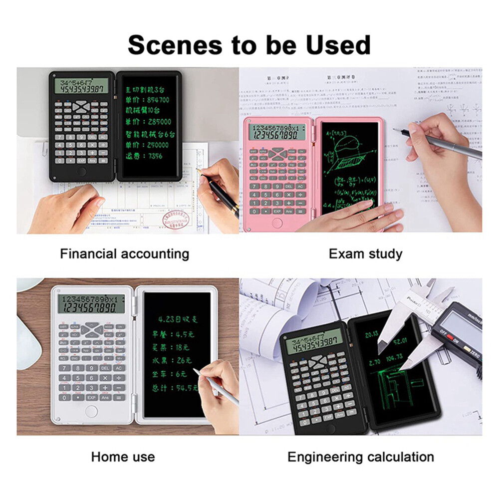 VAORLO Desktop Foldable 2 IN 1 Scientific Calculators 12 Digits LCD Display With 6.5 Inch Writing Tablet Digital Drawing Pad Graphing Support Stylus Pen Erase Button Lock For School College Office Business Researchers Students