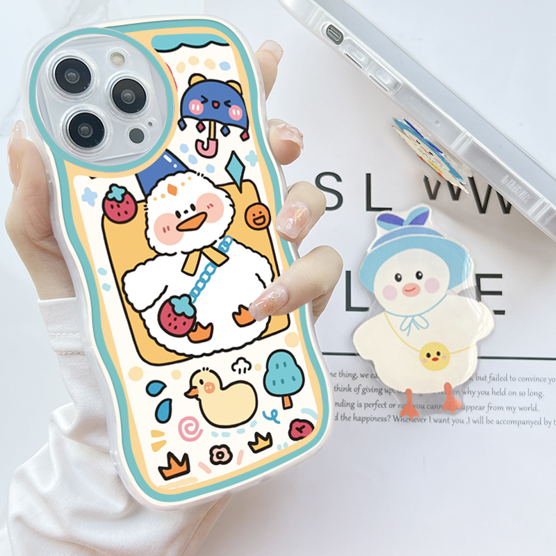 (With Free Holder) Jizetin Phone Casing For Xiaomi Redmi Note 10 Note 10S Note 10 Pro Note 10 5G Note 9 Note 8 Fashion Soft Wavy Case Cute Pig Duck Bear Rabbit Cartoon Shockproof Cellphone Casing Full Cover Camera Protection