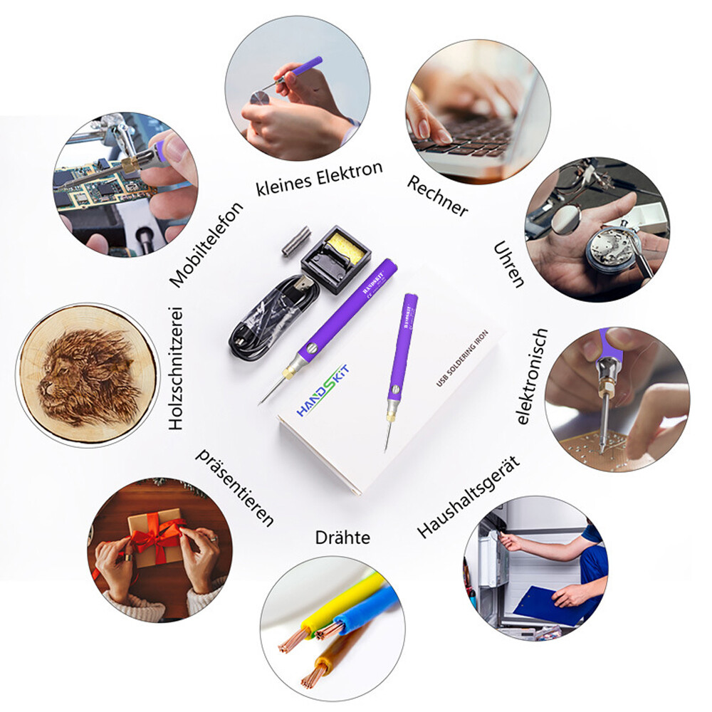 Smart Sensor 330~400°C 8W Handheld Portable Cordless Mini Electric Soldering Iron Temperature Adjustable Soldering Iron Household DIY Welding Tool Set