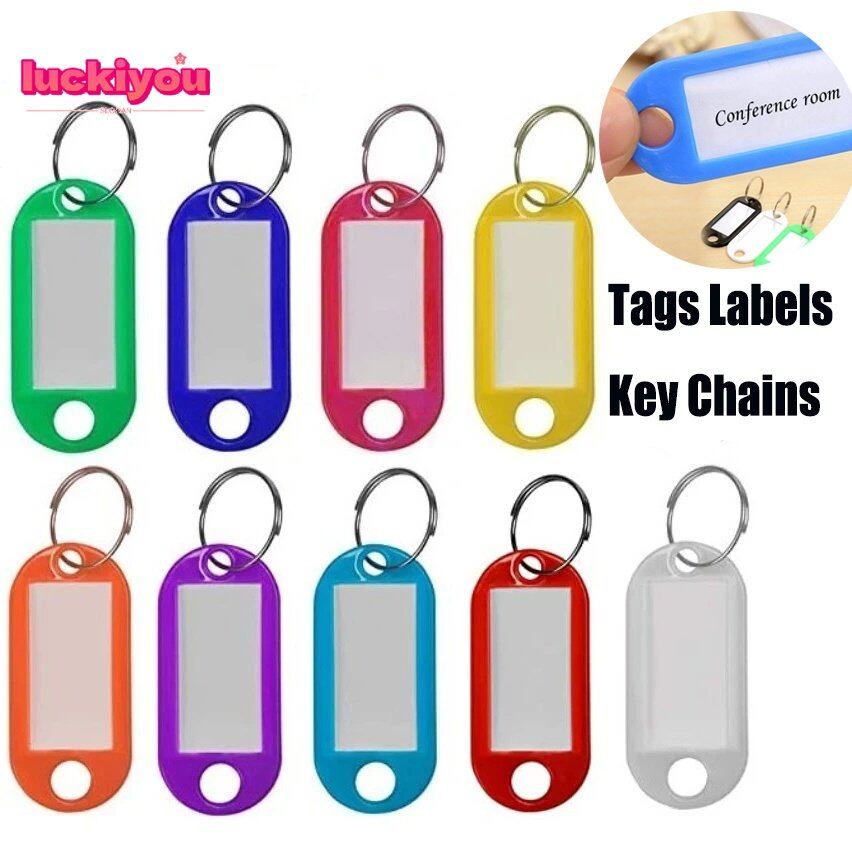 【Luckiyou】10Pcs Universal Multicolor Plastic Keychain ID Labels Luggage Name Token Hotel Number Classification Card Split Ring