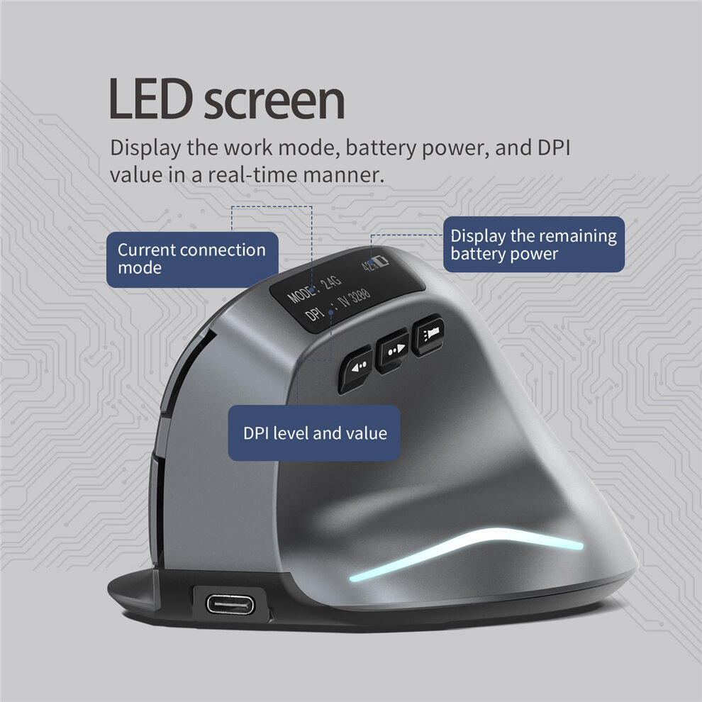 Jomaa Chuột công thái học 2.4G Có Thể Sạc Lại Chuột chơi game chuột bluetooth không dây Sạc Hiển Thị Chuột chế độ kép Chuột đứng không dây chuột câm Cho máy tính bảng Mac Windows IOS