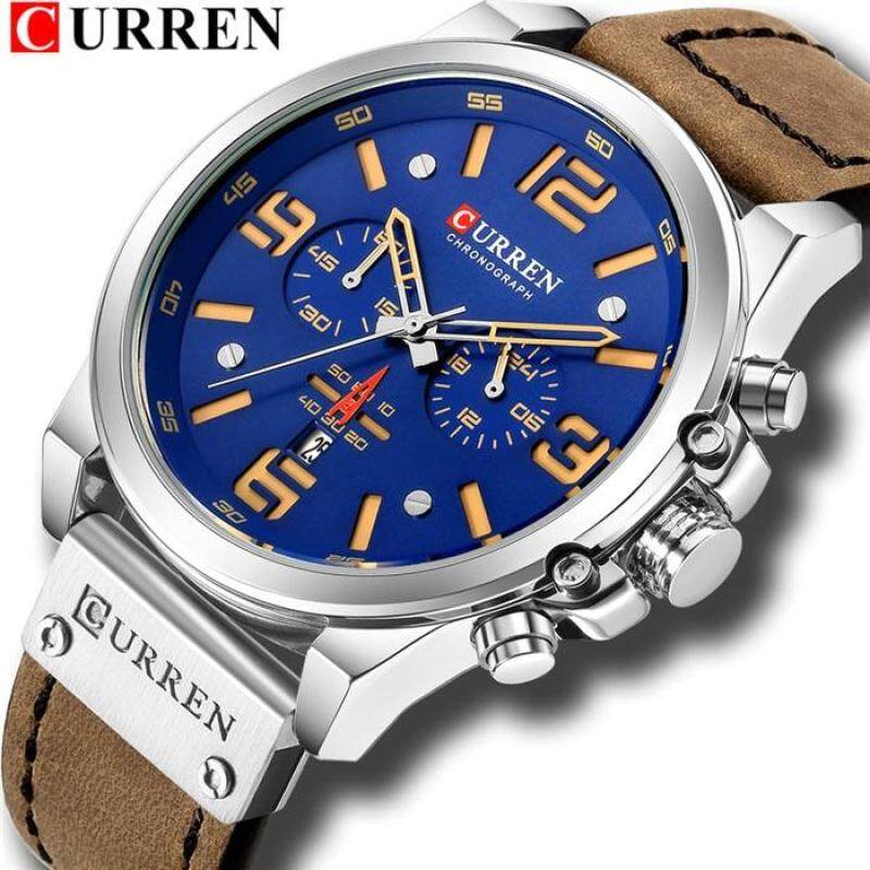 CURREN Mens Watches Fashion Quartz Watch Leather Strap Large Dial Multi Function Stopwatch Calendar Date Waterproof Shockproof 8314 Malaysia
