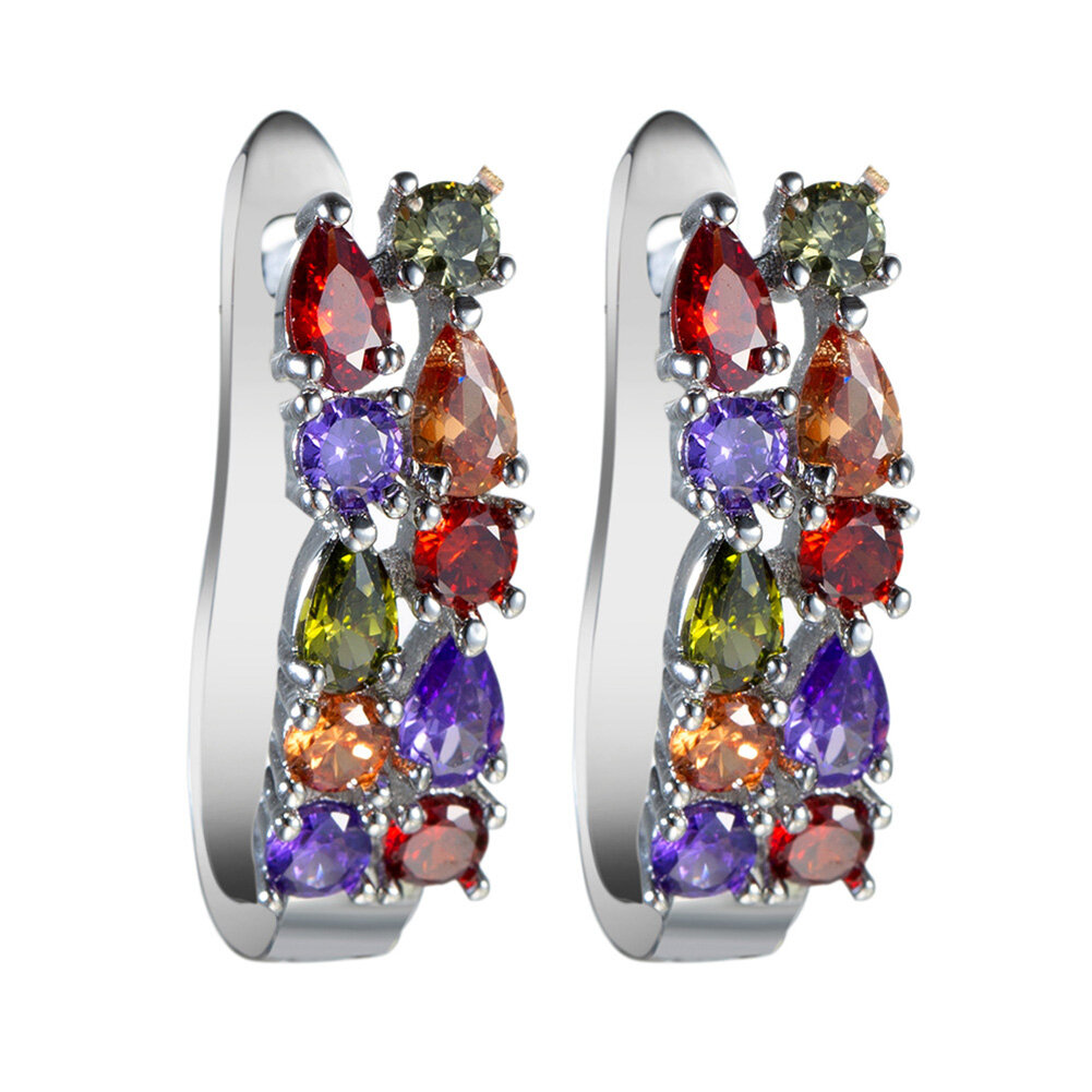 Talent Star Luxury Women Faux Emerald Multicolor Cubic Zirconia Ear Stud Earrings Jewelry