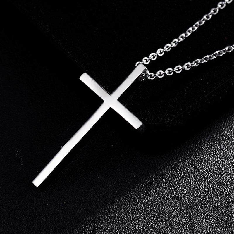 Salib dari Baja Titanium Kalung Liontin untuk Pria Wanita Minimalis Perhiasan Pria Wanita Doa Kalung Choker Warna Perak Hadiah-Di Kalung Berliontin