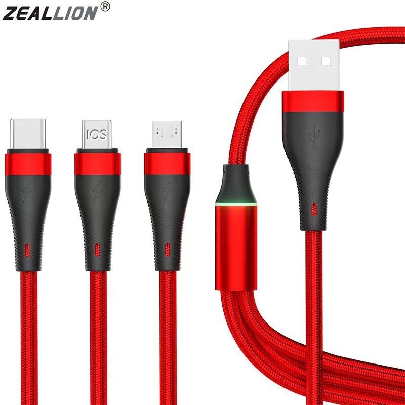 Zeallion Cáp Sạc Nhanh 3 Trong 1 6A Cáp Sạc Dữ Liệu Micro USB Type-C Cho iPhone 14 13 Samsung Xiaomi Huawei Oppo Vivo