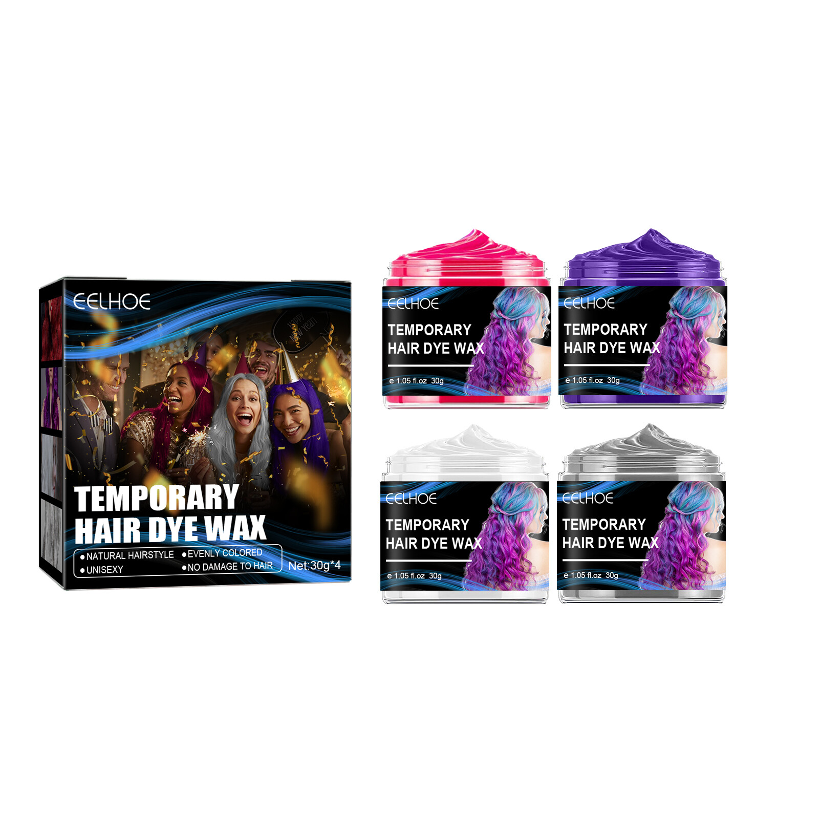Eelhoe Party Temporary Hair Dye Wax Set Halloween Cosplay Party Temporary Hair Dye Cream for Women Men One-time Hair Color Hair Dye Fashion Hair Color Cream Blue Grey Purple Hair Wax Unisex DIY Hair Color Wax Mud Dye Cream(4 Colors)