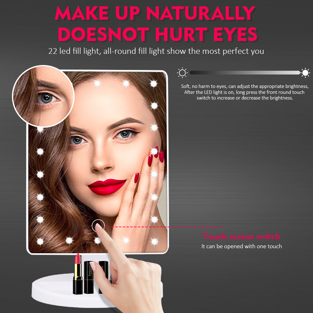 DECINIEE Vanity Lighted Makeup Mirror with 10X Magnifying Mirror 22 LED Lighted Mirror Touch Screen 180 Degree Rotation Cosmetic Mirror